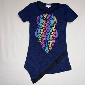 Owl Black Blue Tunic Top Girl’s 4T Shirt Short Sleeve Summer Metallic
